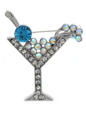 Broche prendedor de vidrio martini cereza azul aguamarina para mujer joyería de moda  Foto 1 de 2