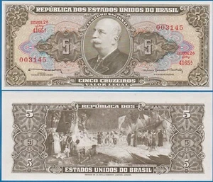 Banknote - Brazil 1964, 5 Cruzeiro, P176c aUNC, Barao do Rio Branco, Amazons - Picture 1 of 1