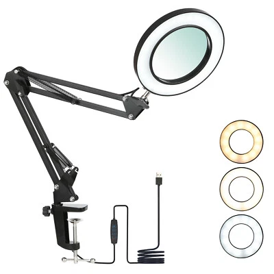 Tomshine Flexible Clamp-on Table with 8x Magnifier Swing Arm Dimmable Q3E9