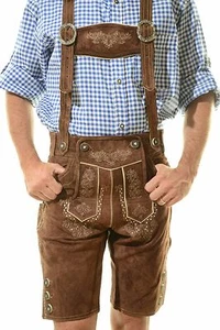Bayrische Oktoberfest Lederhose Shorts Deutsche Tracht Outfit dunkelbraun #BERG - Bild 1 von 6