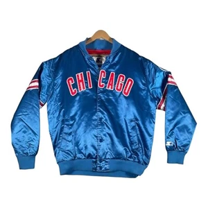 Vintage Chicago Cubs Starter Jacket Mens XL Blue Baseball Satin Lined Spellout - Picture 1 of 12