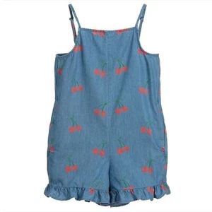 Stella McCartney Kids Cherry Printed Chambray Romper Girls 8 Blue Ruffle Hem - Picture 1 of 9