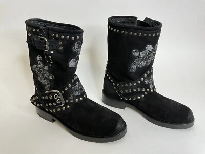 Botas Frye para Mujer Talla 6B Nat Flower Engineer Cuero Gamuza Negro Nuevas sin Etiquetas Foto 1 de 4