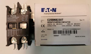 EATON C25BNB230T Definite Purpose Contactor 30A @ 600V Coil 24VAC 2 Poles. NEW - Picture 1 of 6