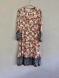 Abito Allegra K Taglia Large Boho Floreale Maniche Lunghe Midi Cottagecore Fiori - Foto 1 di 7