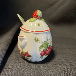 Lenox Orchard Porzellan Erdbeer Gelee Marmeladenglas mit Deckel & Löffel Vintage 1991 - Bild 1 von 9