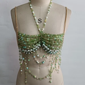 Mujeres Top Con Cuentas Sujetador Verde Cristal Bralette Damas Busto Pecho Arnés Fiesta Chaleco - Imagen 1 de 13