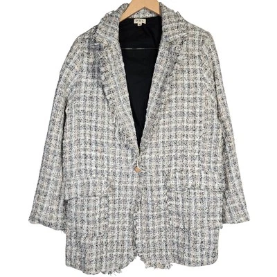 Chaqueta Blazer POL Un Botón Calce Relajado Tweed Dobladillos Deshilachados S Foto 1 de 4