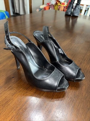 Women’s High Heel Apt 9 Open Toe Black Stiletto Leather 7.5 - Image 1 of 3