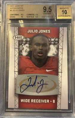 Tarjeta de novato Falcons 2011 Julio Jones Sage Hit autógrafos BGS 9,5 grado automático 10 Foto 1 de 2