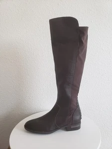 Nwob Vince Camuto Women Knee Tall Brown Leather Elastic Equestrian Zip Boots 9W - Picture 1 of 12