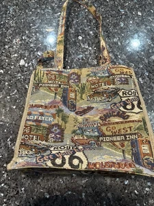 Vintage 2000s Y2K Route 66 Canvas Tapestry Tote Bag Hollywood Pioneer Inn VTG - Picture 1 of 6