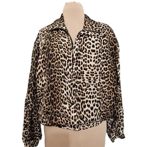 FUDA International 100% Silk Leopard Print Bomber Jacket Medium Vintage Mob Wife - Picture 1 of 12