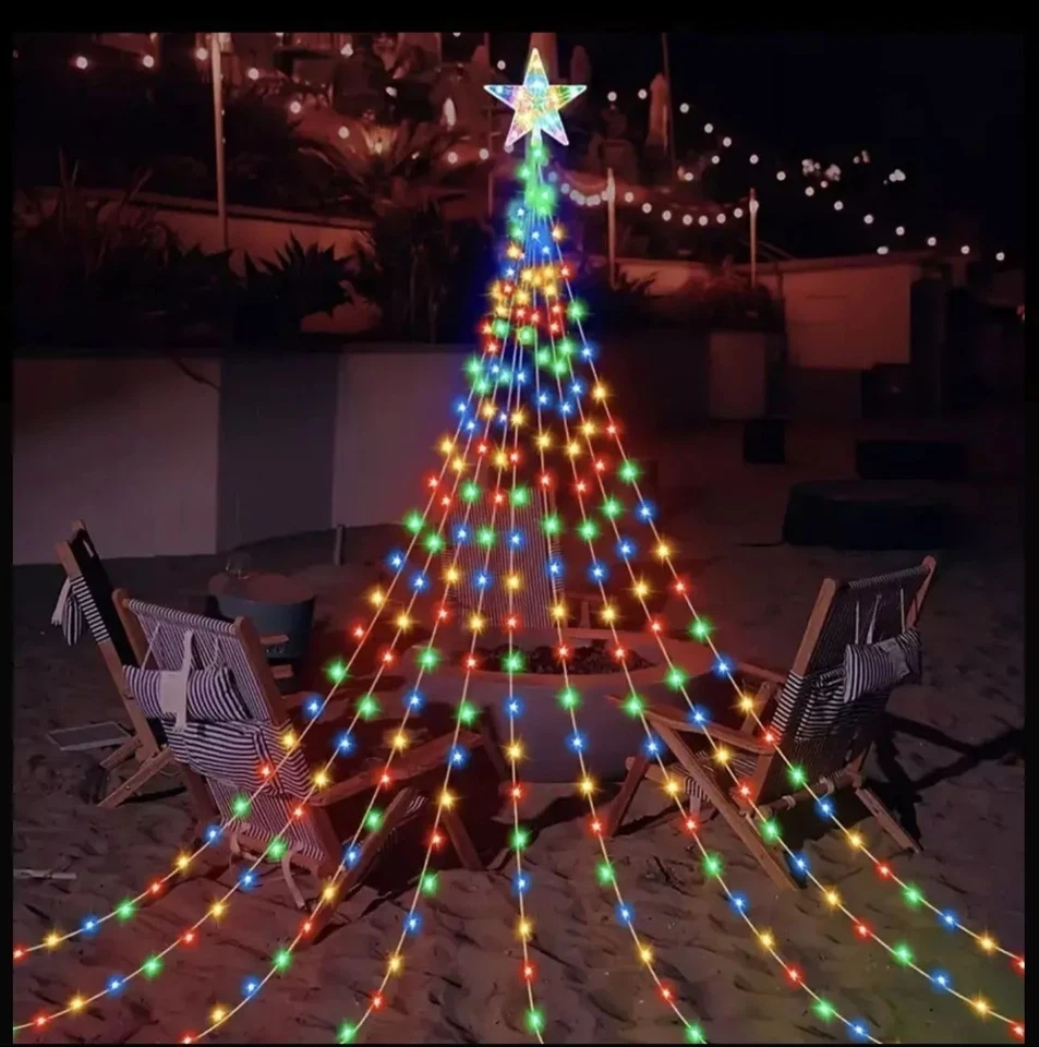 Outdoor Christmas Decor battery LED Star String Lights Waterfall Xmas Tree Light