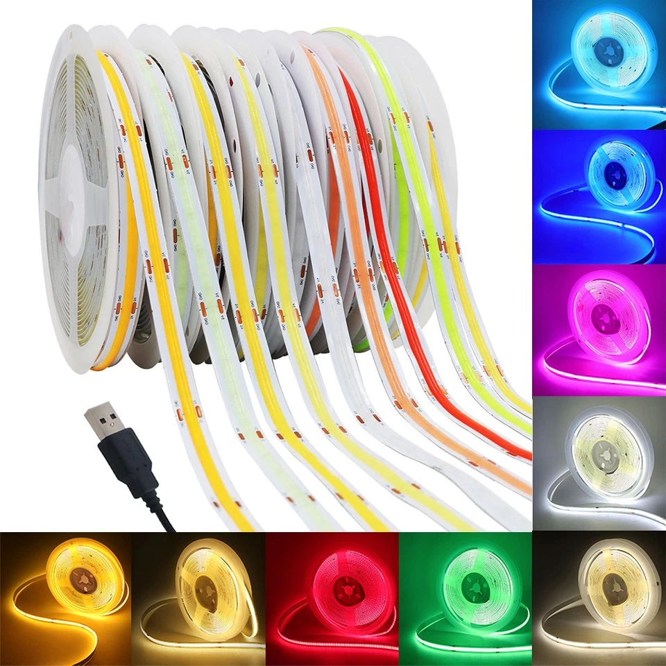 COB LED Streifen Stripe 5V 1-5M USB/Batterie Leiste Band Lichterkette Dimmbar - Bild 1 von 4