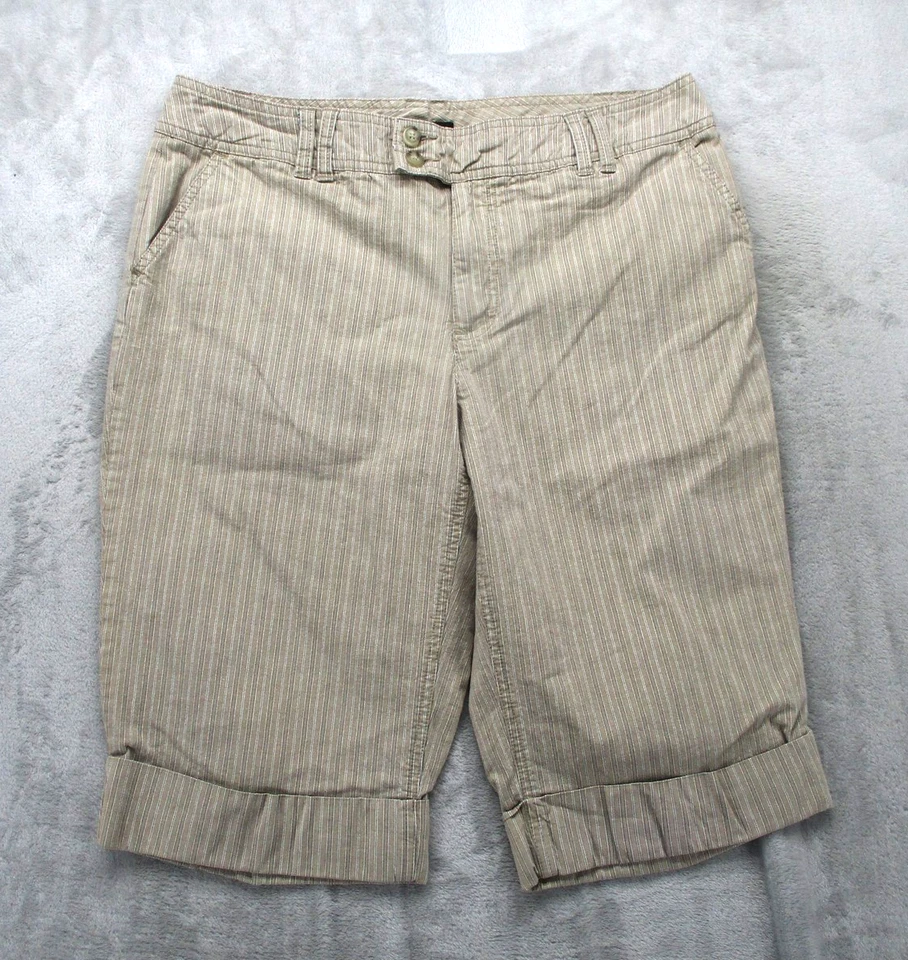 Bermuda A New Approach Feminina 14 Bege Listra de Giz Algemada Elástica Casual - Imagem 1 de 4