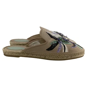 René Caovilla Embellished Espadrille Flat Mules In Suede Women Brown Size 39 - Picture 1 of 9