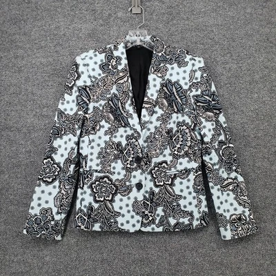 Blazer Express Mujer 6 Azul Sencillo Pecho Manga Larga Floral Paisley Chaqueta Foto 1 de 4