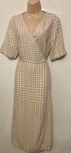 M&S Stunning Linen Blend Neutral Checked Dress Size 18 - Picture 1 of 5