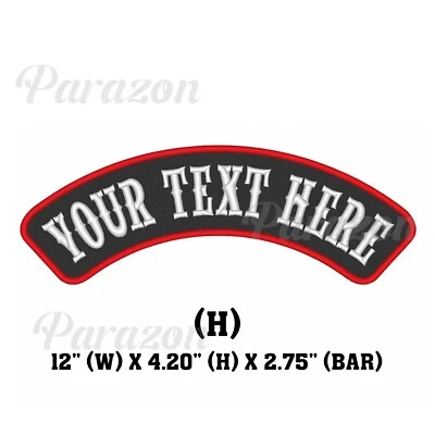 Custom Embroidered Top Rocker Motorcycle Biker Name Tag Sew on Patch 12" (H) - Image 1 of 4