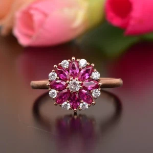 Ruby Ring Marquise Cut Engagement Ring 14k Gold Plated Valentine &Wedding Ring - Picture 1 of 13