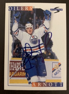 1995-96 Score Hockey #8 Jason Arnott Hand Signed With A Blue Sharpie