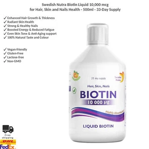 Líquido sueco de biotina Nutra para la salud del cabello, la piel y las uñas 500 ml suministro para 33 días - Imagen 1 de 9