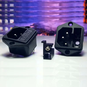 1-5pcs IEC320 C14 3pin Brass Male Power Socket Cord Inlet Fuse Holder 250V/10A - Picture 1 of 5