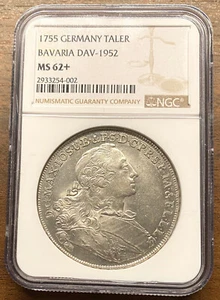 🏆 Top Pop! German States Bavaria 1755 Taler Coin Thaler NGC MS 62+ UNC Madonna - Picture 1 of 2
