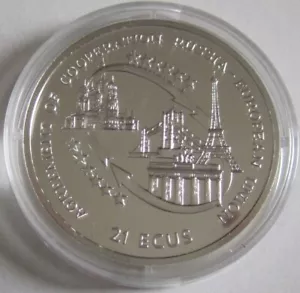Gibraltar 21 ECU 1995 Kooperation mit Russland Silber - Bild 1 von 2