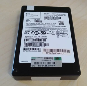 3Par HPE 869394-001 7.68TB SAS 12Gbps SSD Samsung MZ-ILS7T60 AREA7680S5xnFTRI - Afbeelding 1 van 4