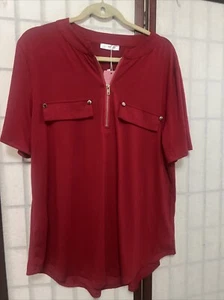 LuckyMore Damen kurz rot Ärmel Reißverschluss fließend Tunika Top Freizeit Bluse Gr. 2XL - Bild 1 von 7