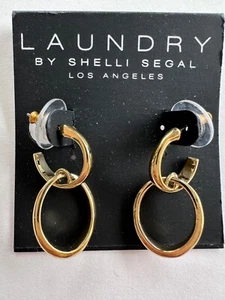 LAUNDRY BY SHELLI SEGAL Round Double Hoop Gold Tone Earrings NEW - Picture 1 of 3