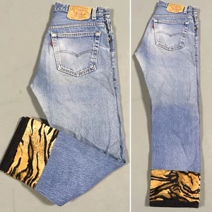 Vintage Levis 501xx Jeans With Animal Print End Of Legs 30 Waist Made In USA - Picture 1 of 12