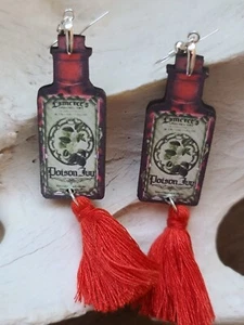 Poison Ivy POTION BOTTLE Tassel Earrings Handcrafted - Picture 1 of 2
