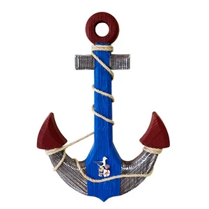 Nautical Rustic Wood Anchor with Rope Crossed Hanging Beach Wall Art Door Decor - Picture 1 of 24