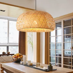 Vintage Bamboo Wicker Rattan Shade Pendant Light Hanging Fixture Ceiling Lamp - Picture 1 of 12