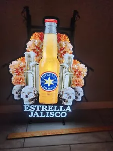ESTRELLA JALISCO DAY OF THE DEAD SUGAR SKULL LED BEER BAR SIGN LIGHT AUTHENTIC - Picture 1 of 6