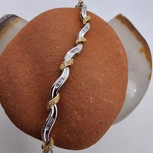 10k .417 White Gold Two Tone .45 ctw Diamond Baguette Tennis 7 Bracelet Au 24192 - Picture 1 of 15