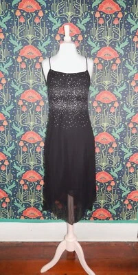 Vestido De Colección Años 90 Y2K Whimsigoth Grunge Malla Brillo Asimétrico Dobladillo Alto Bajo Foto 1 de 4