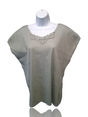 Vtg Joanna Sz L V-neck Cap Sleeve Blouse, Lt. Olive, Embroidered. NS-13 - Изображение 1 из 4