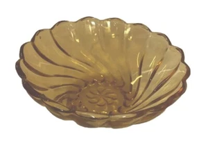 Vintage Hazel-Atlas Glass Dessert Bowl, Amber, Swirled Petals - Picture 1 of 3