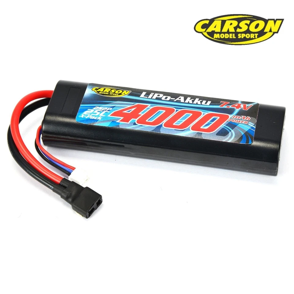 Carson 500608145 7,4V/ 4000mAh 25C LiPo Racing Akku T-Pl. HC R Round T-Plug Akku - Bild 1 von 1