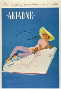 Original Vintage Poster ARIADNE - HAMBURG AMERICA LINE Travel Cruise Ship LINEN - Picture 1 of 5