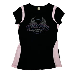 Sturgis 2009 Black Hills Rally Babydoll Shirt XL Bedazzled Wings Embellished - Bild 1 von 8