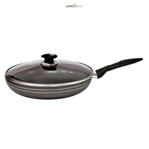 26 cm Una antiadherente Wok sartén de cocina profunda mango largo con tapa de vidrio negra - Imagen 1 de 7
