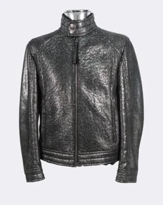 Hugo Boss 'Codes' Shearling silberne Lederjacke klein mittel £ 1650 Lammfell - Bild 1 von 12