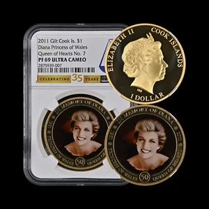 COOK ISLANDS. 2011, Dollar - NGC PF69 - Top Pop 🥇 Diana, Queen of Hearts No. 7 - Picture 1 of 5