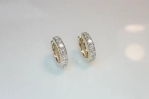 14K Gold Chunky Thick IGI Lab Grown Diamond Huggies Hoop Earrings - Picture 1 of 6