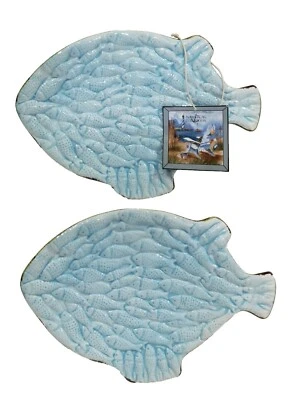 I Godinger & Co Home Essentials Ceramic Light Blue 8" Embossed Fish Plate Set - Image 1 of 4